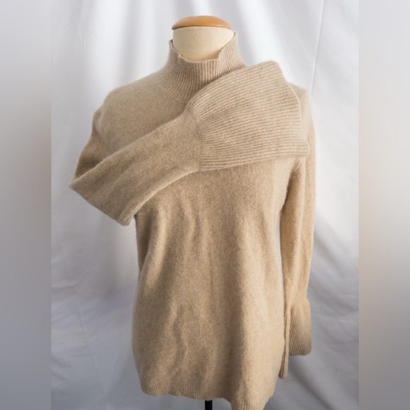 Malo 100% Cashmere Sweater L Beige Camel Mock Neck Italian Luxury Knit - Picture 3 of 7